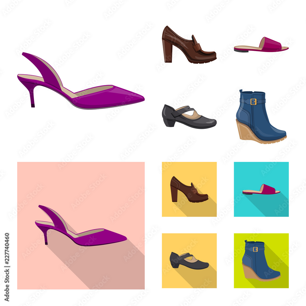 Isolated object of footwear and woman sign. Set of footwear and foot stock symbol for web. Isolated object of footwear and woman sign. Set of footwear and foot stock symbol for web.