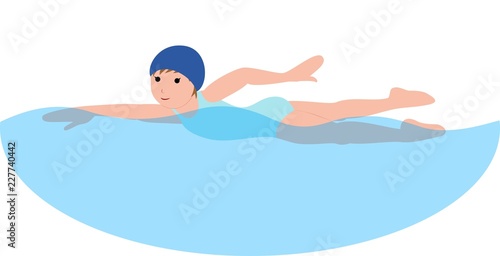Girl swims in the water
