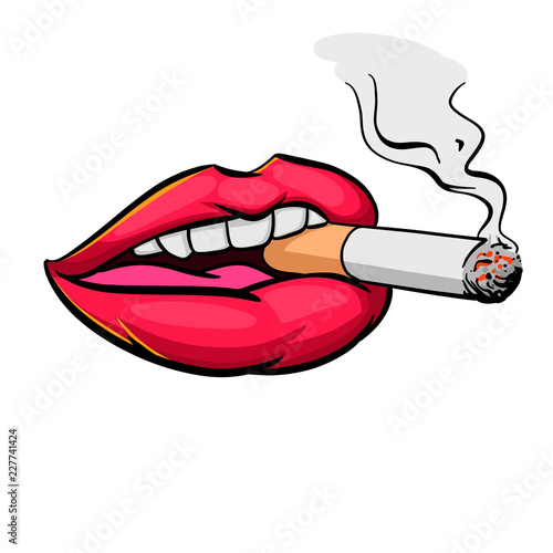 Woman with Cigarette Smoke on a light Background