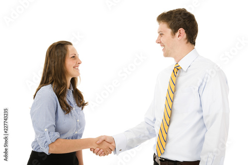 man and woman shaking hands