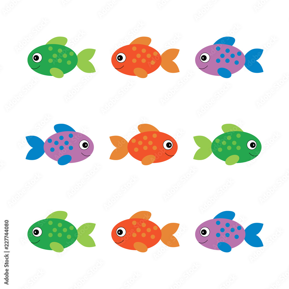 Vector aquarium fish illustration. Colorful cartoon flat aquarium fish  design. Fish pattern for baby or child. Stock Vector | Adobe Stock