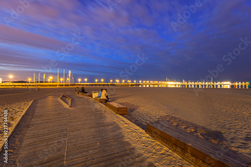 The Sopot pier by Baltic Sea pier at dusk, Poland