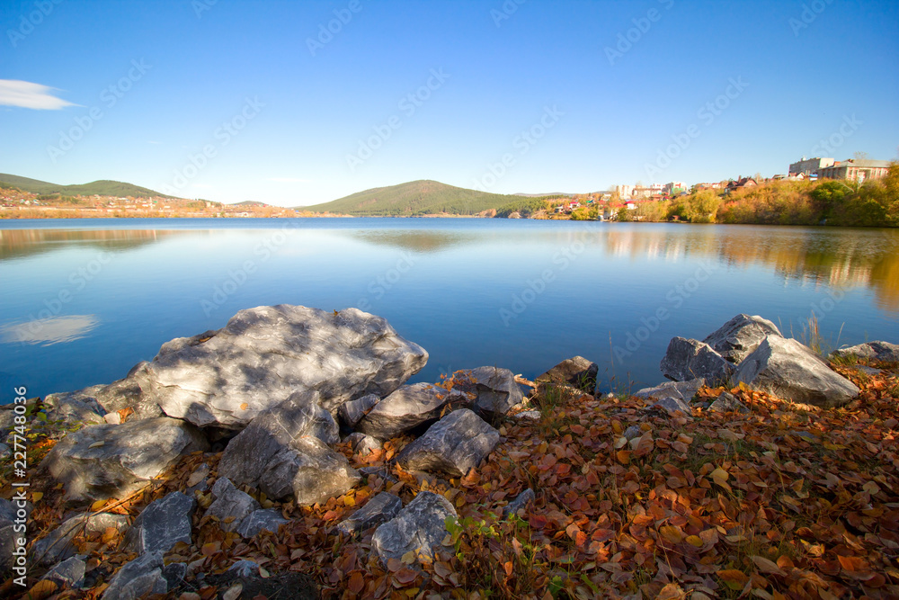 scenic view on lake in Ural mountains