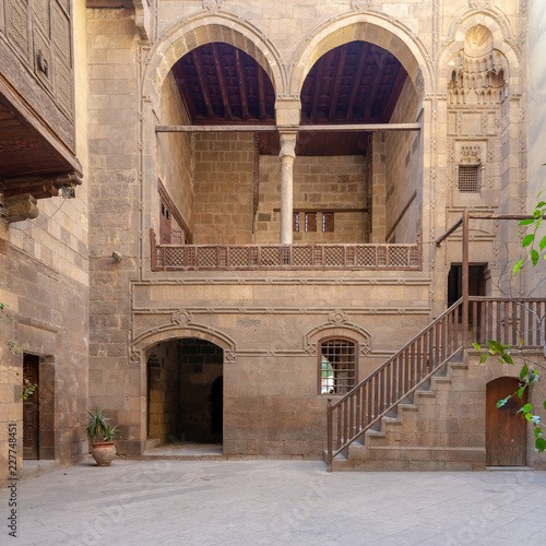 Facade of Zeinab Khatoun historic house, located near to Al-Azhar Mosque in Darb Al-Ahmar district, Old Cairo, Egypt photo