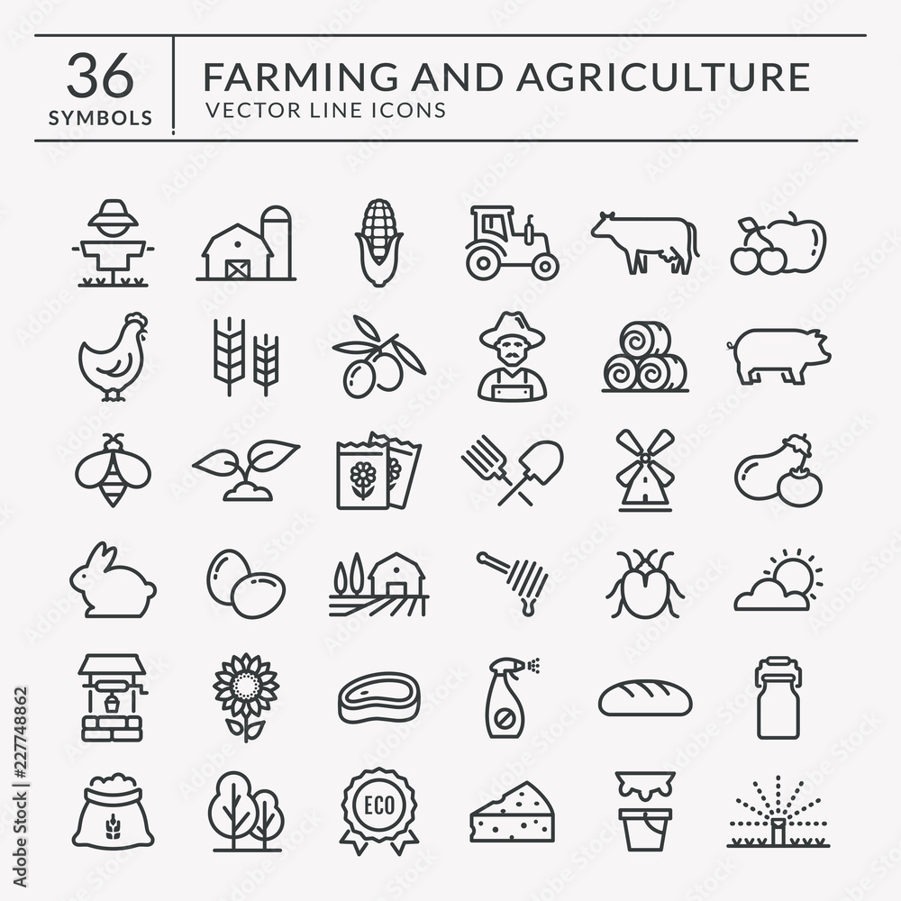 Farm and agriculture vector line icons. - obrazy, fototapety, plakaty 