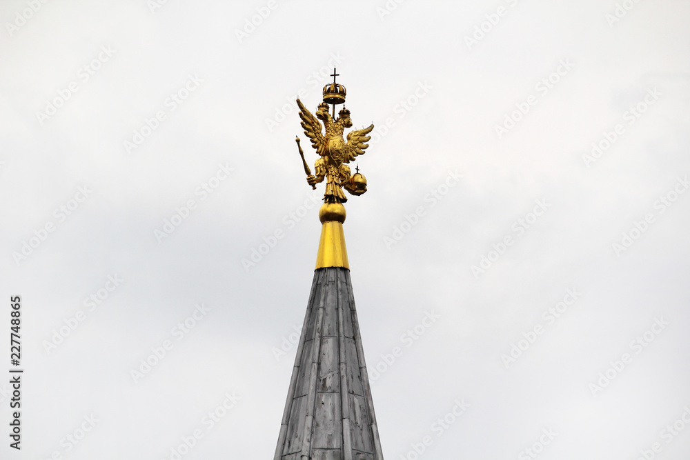 A two-headed eagle on top of a tower at the Red square, Moscow