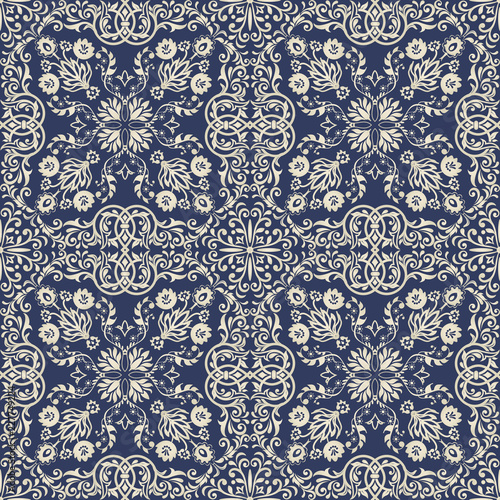Vector damask pattern ornament. Elegant luxury texture for ceramic tiles, wallpapers, fabrics or texture backgrounds. Exquisite floral baroque element.