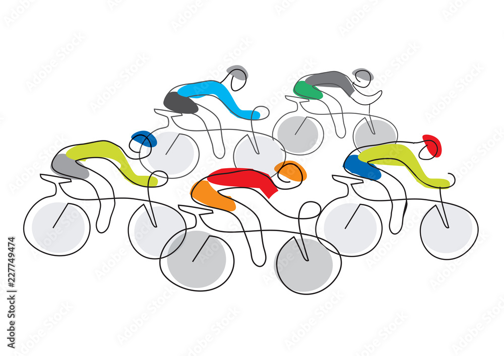Naklejka premium Cycling race line art stylized. Line art illustration of cycling race with five bike riders.Vector available.