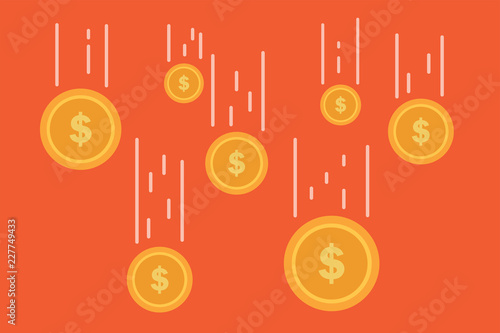 Gold coin falling flat illustration vector