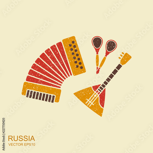 Accordion, spoons and balalaika Russian Musical instruments set