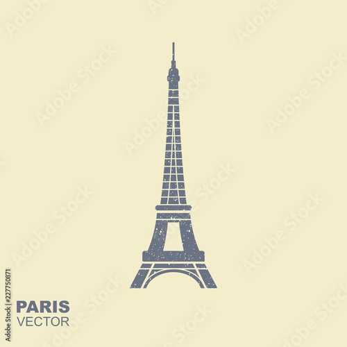 Eiffel tower icon in flat style with scuffing effect