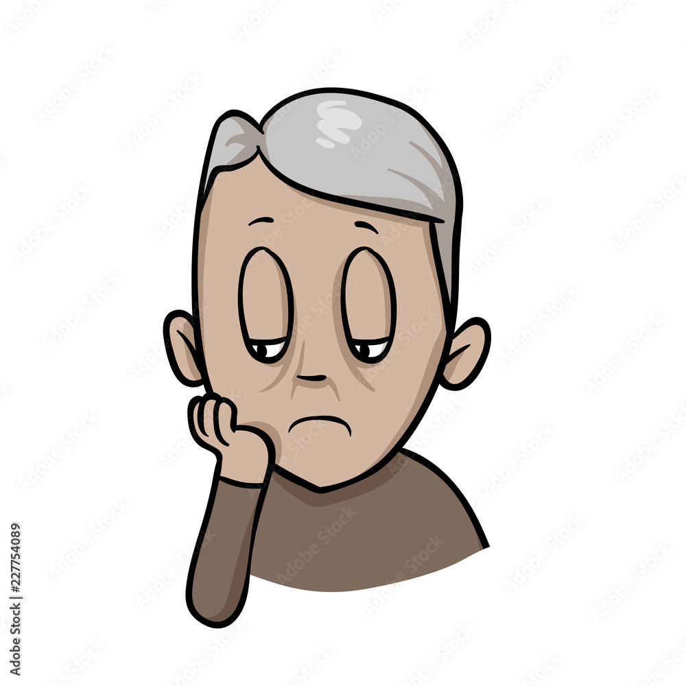 Sad depressed old man. Cartoon design icon. Colorful flat vector ...