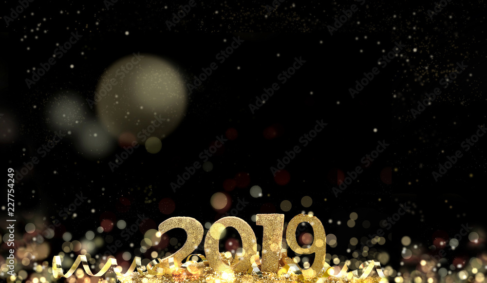 2019 on sparkly glitters and blur lights in the abstract night 2019 on sparkly glitters and blur lights in the abstract night