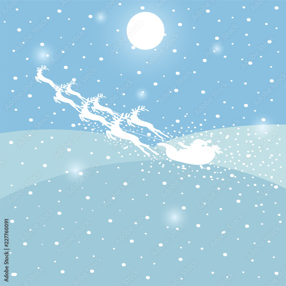 Background with Santa's sleigh, snow, place for text, vector illustration