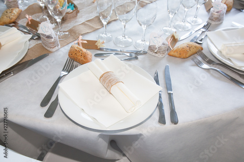 Table white setting for an event party wedding reception