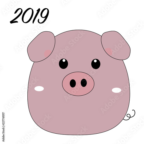 Cute funny pig isolated on white background. Flat simple style piglet Chinese zodiac symbol of the New 2019 Year. Vector illustration.