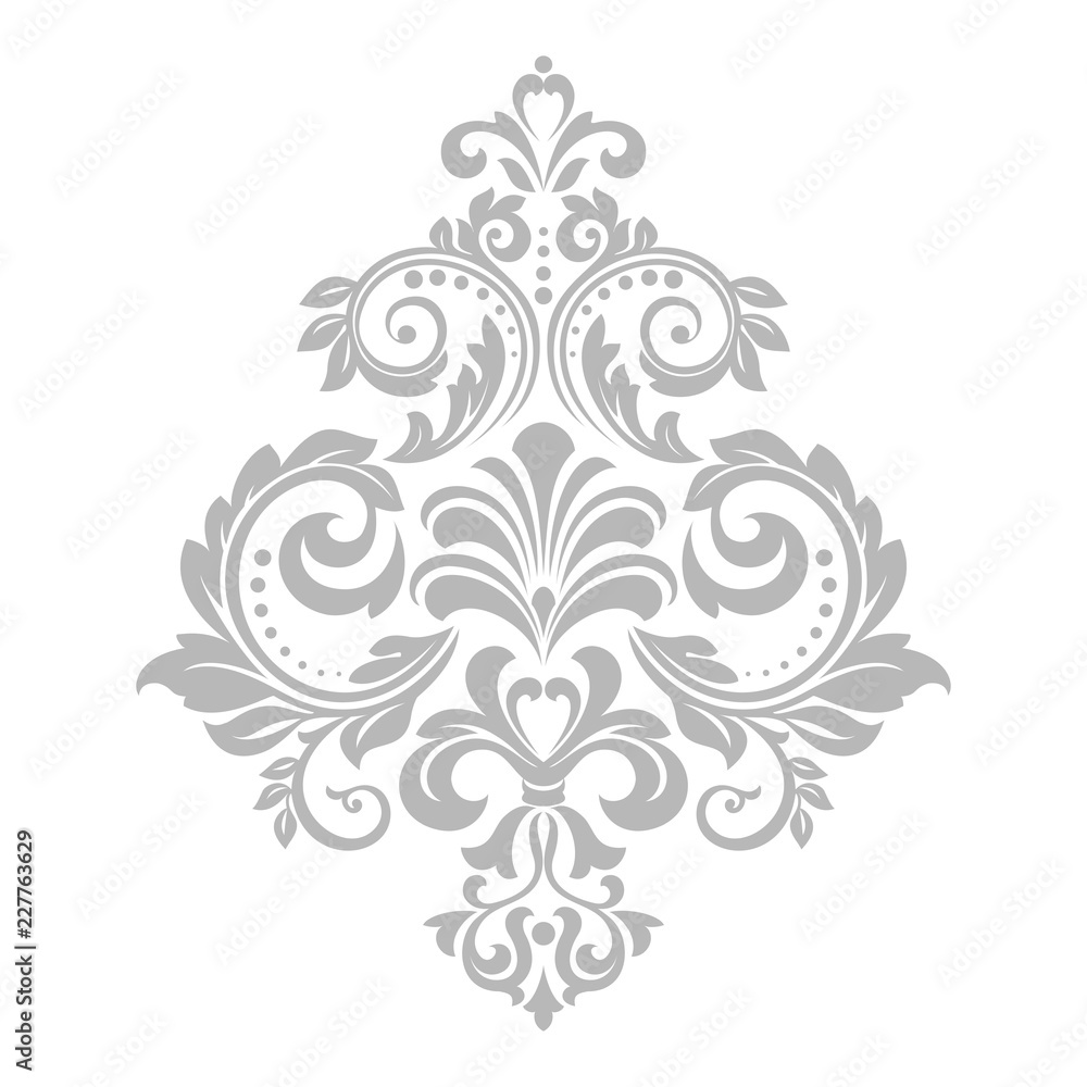 Damask graphic ornament. Floral design element. Grey vector pattern - obrazy, fototapety, plakaty 
