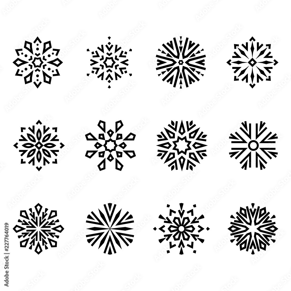 Snowflakes icon collection. Graphic vector modern ornament. Snowflakes icon collection. Graphic vector modern ornament.