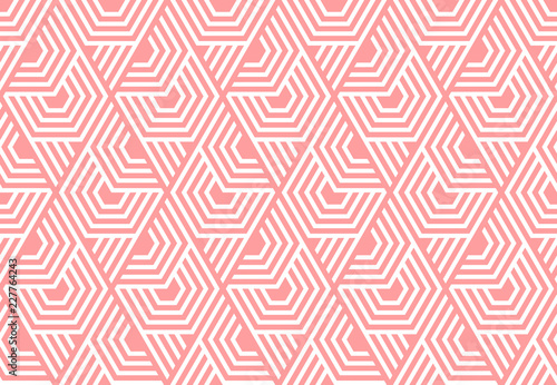 Abstract geometric pattern with stripes, lines. Seamless vector background. White and pink ornament. Simple lattice graphic design