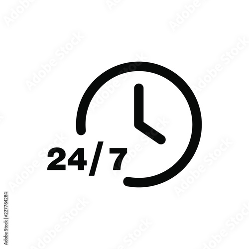 Timer 24 hours. Vector illustration of minimalistic clock eps icon logo 24 / 7.