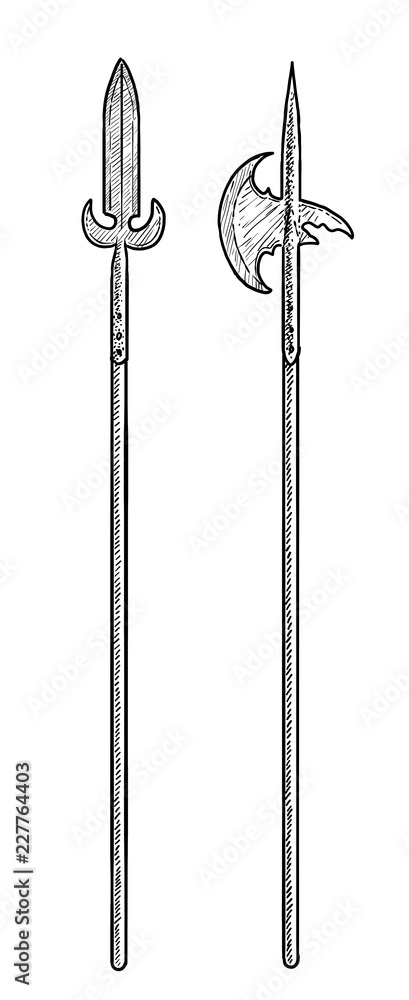 Spears illustration, drawing, engraving, ink, line art, vector Spears illustration, drawing, engraving, ink, line art, vector