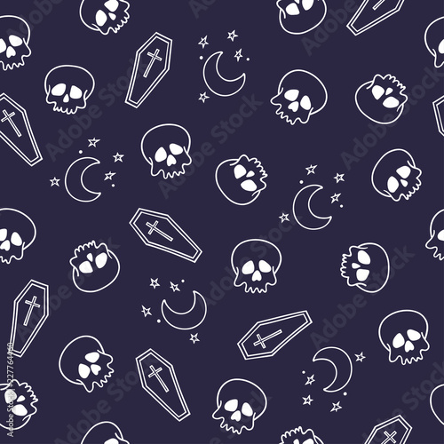 Seamless pattern with skulls and coffins. Vector pattern is suitable for packaging, fabric.