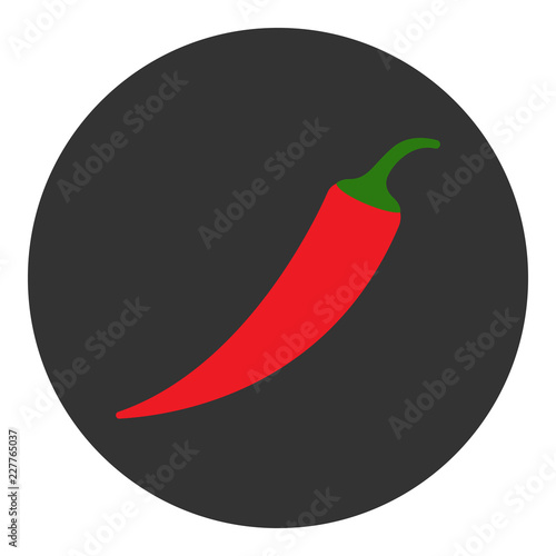 Red chilli pepper in black circle. Spicy symbol. Vector icon.