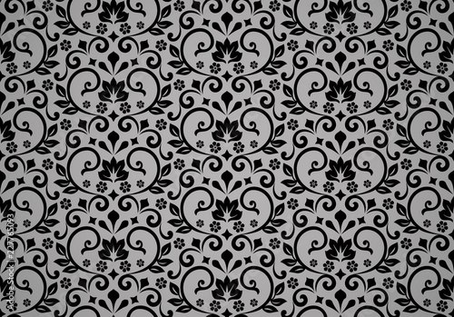 Floral pattern. Vintage wallpaper in the Baroque style. Seamless vector background. Black and grey ornament for fabric, wallpaper, packaging. Ornate Damask flower ornament