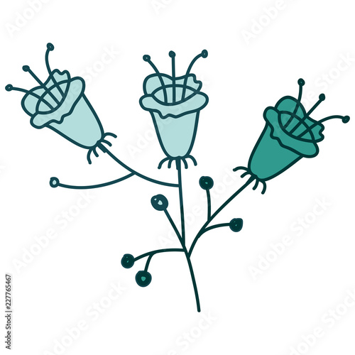watercolor silhouette with set of flowers with stem and leaves on aquamarine