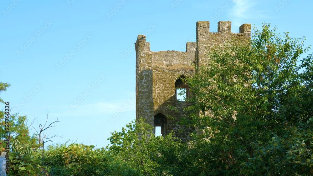 Ruins of an ancient medieval fortress built by the Republic of Genoa in the fourteenth century. Close up. Ruins of an ancient medieval fortress built by the Republic of Genoa in the fourteenth century. Close up.