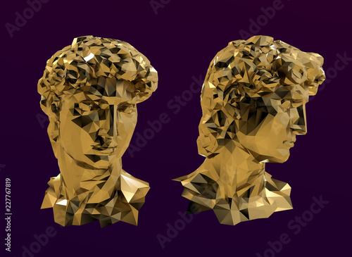 Gold David Sculpture Head Vector 3D Rendering