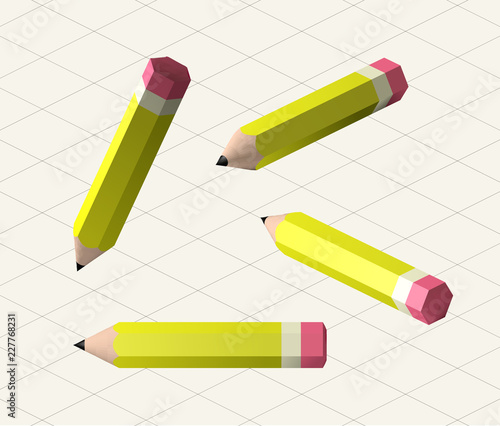 Pencils on Isometric Grid Vector 3D Rendering Set