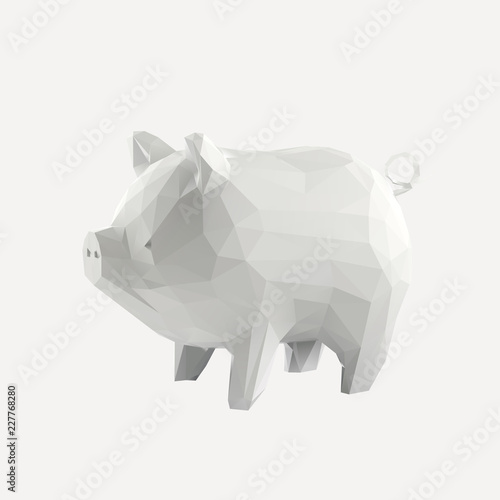 White Pig Low Poly Vector 3D Rendering