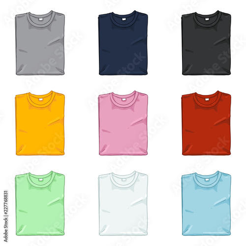 Vector Set of Cartoon Folded T-Shirts. Color Variations.