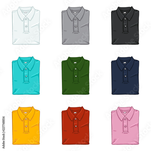 Vector Set of Cartoon Folded Polo Shirts. Color Variations.