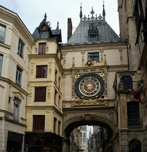 Clock in the Rue du Gros-Horloge, Rouen, Haute-Normandy, France photo