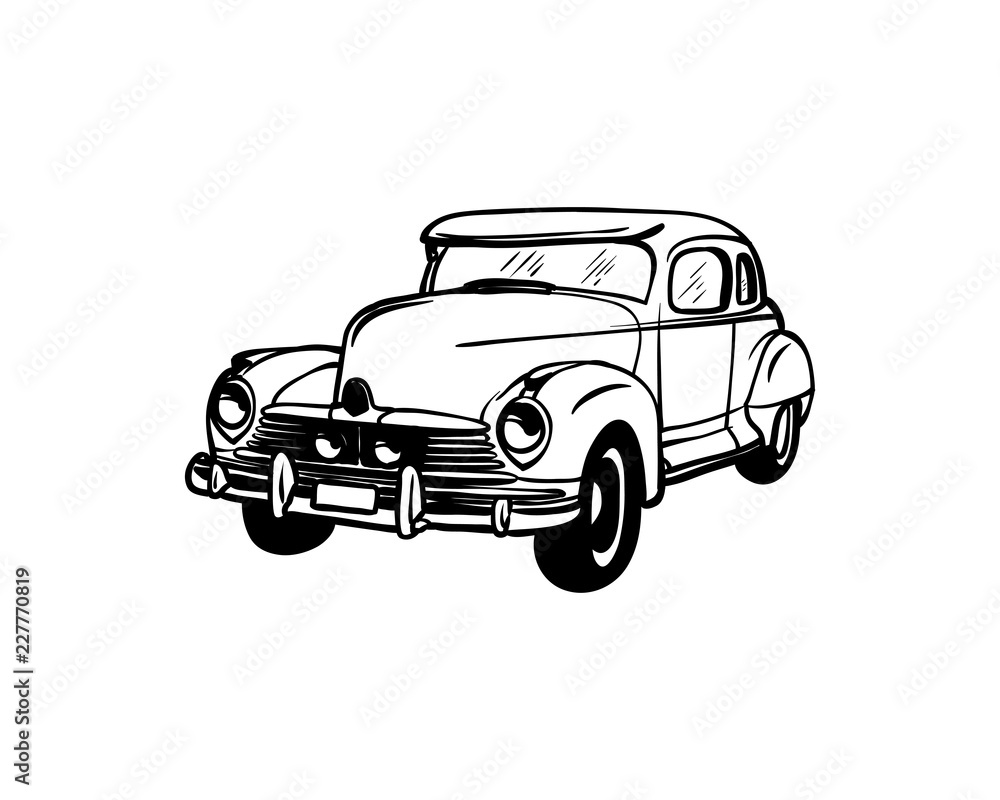 Vector Hand Drawn Old Classic Car Sign Symbol Retro Logo Design