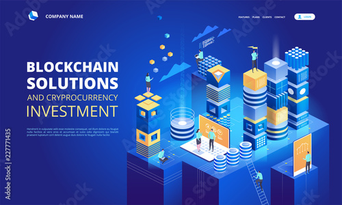 Cryptocurrency and blockchain isometric composition. Platform creation of digital currency.