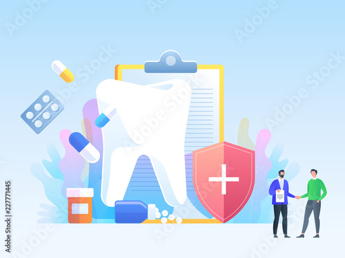 Dental insurance, dental care concept. Dental insurance form, tooth, flat design