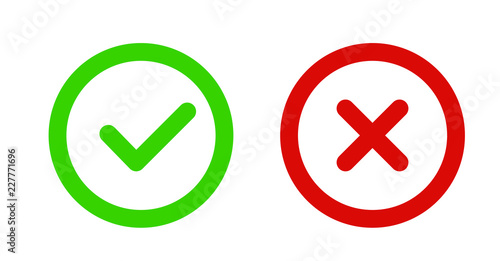 Vector illustration of checkmark no x or confirm line art color icon for apps and websites set