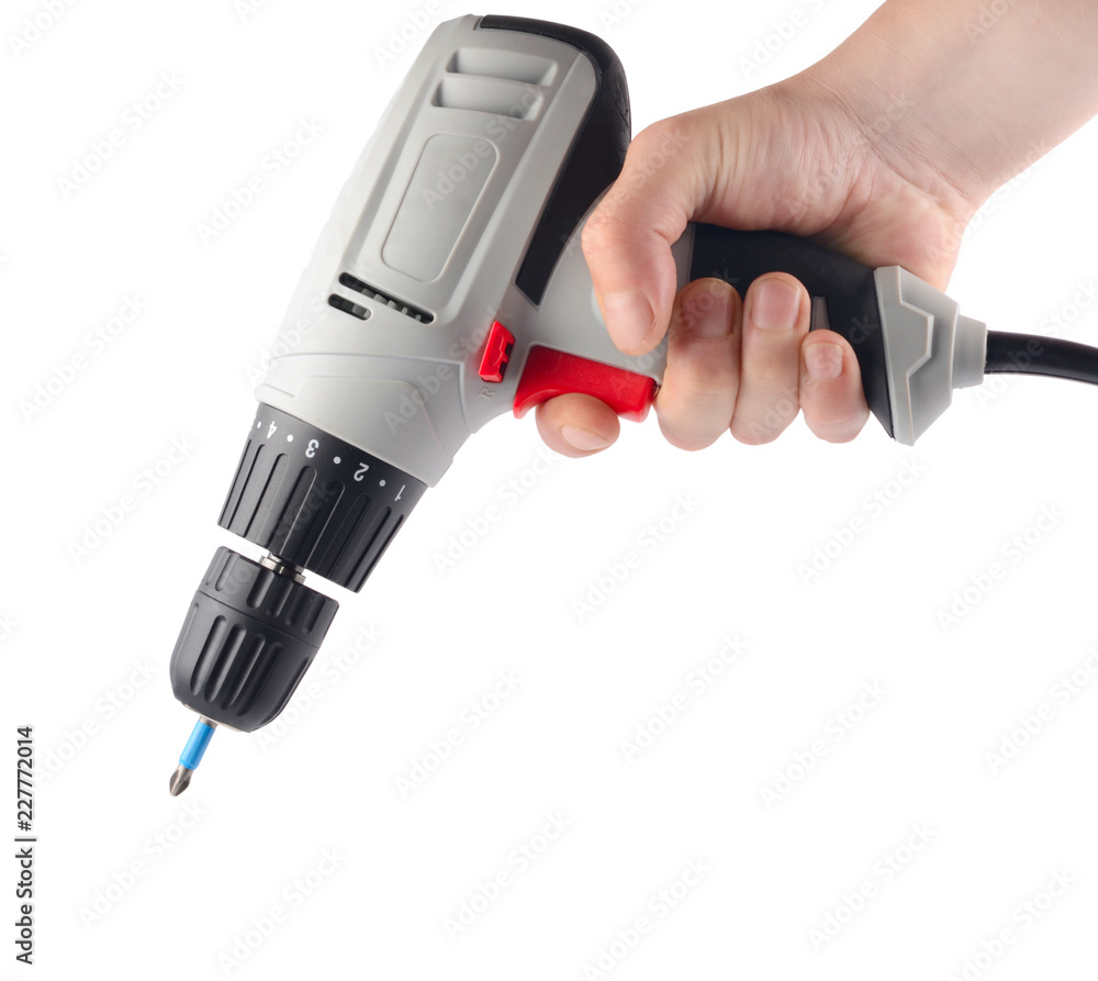 Screwdriver in a man's hand isolated on white
