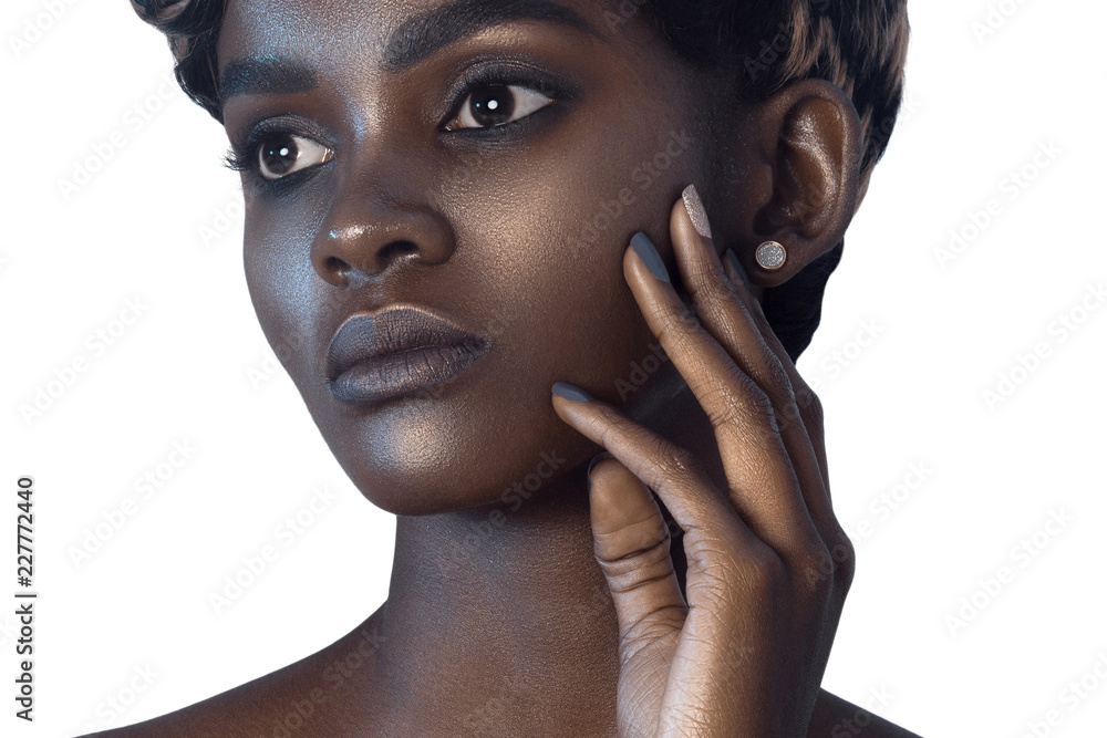 Young beautiful black woman with clean perfect skin makeup Young beautiful black woman with clean perfect skin makeup