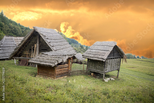 traditional wooden huts