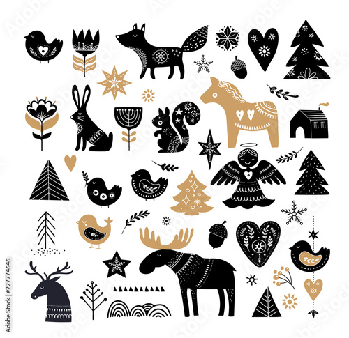 Christmas illustrations, banner design hand drawn elements in Scandinavian style