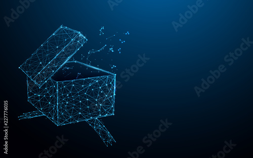Open box form lines, triangles and particle style design. Illustration vector