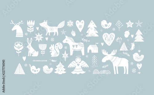Christmas illustrations, banner design hand drawn elements in Scandinavian style