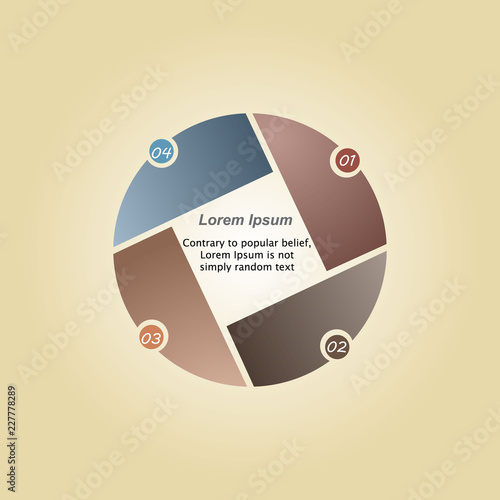 Infographics 4 items/The figure depicts infographics in the form of a multi-circle circle, and in the middle of the square infographics for four positions on a yellow background.