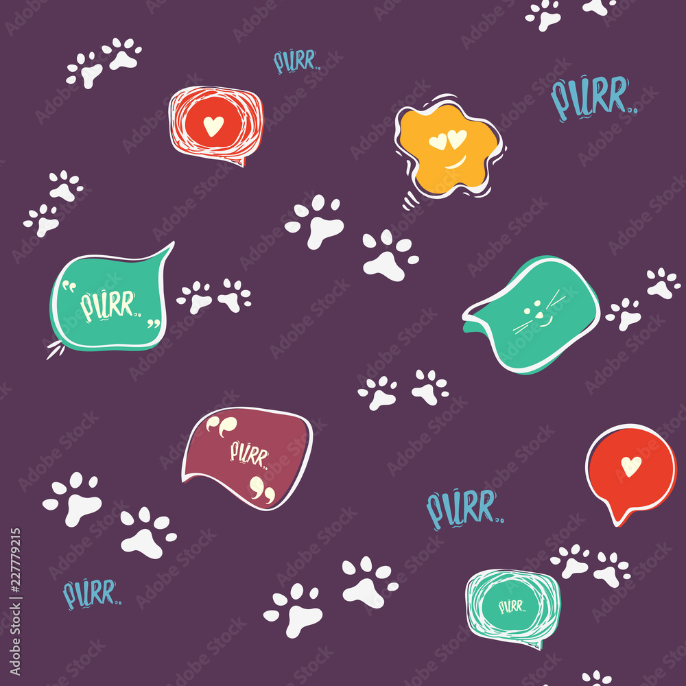 Doodle cat paw seamless background. Purr. Abstract cat paw vector seamless pattern for card, invitation, poster, banner, placard, diary, album, sketch book cover etc. Domestic animal. Doodle cat paw seamless background. Purr. Abstract cat paw vector seamless pattern for card, invitation, poster, banner, placard, diary, album, sketch book cover etc. Domestic animal.