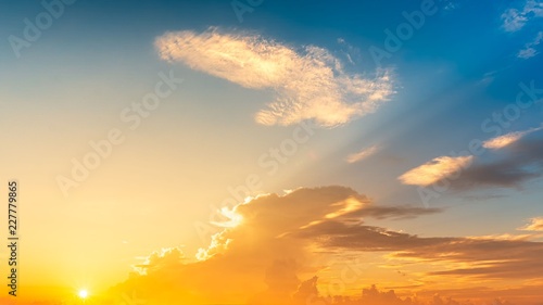 Panorama twilight sky with sun and clouds background
