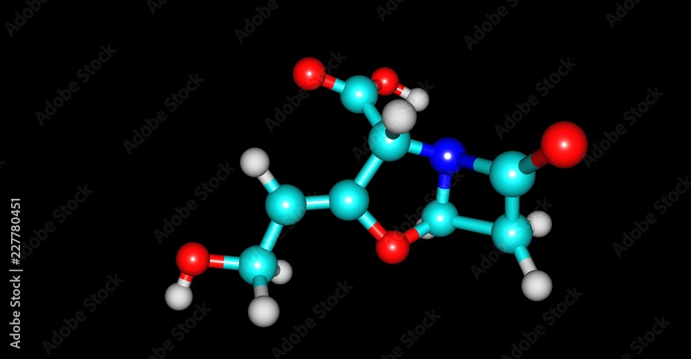Clavulanic acid molecular structure isolated on black Clavulanic acid molecular structure isolated on black